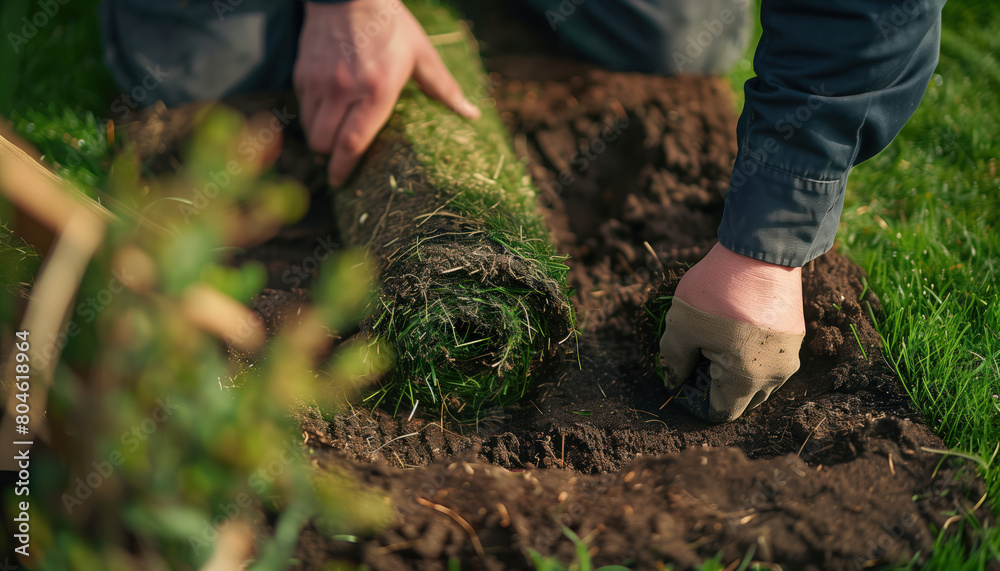 An expert Gardener laying turf and doing a garden makeover An expert Gardener laying turf and doing a garden makeover