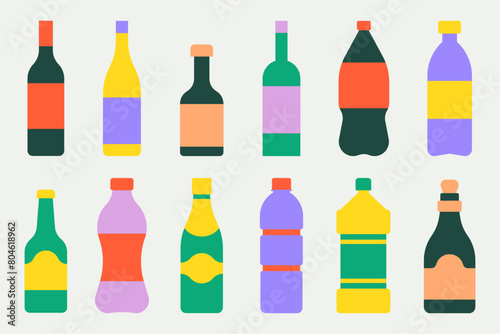 Set of various colorful flat vector bottles