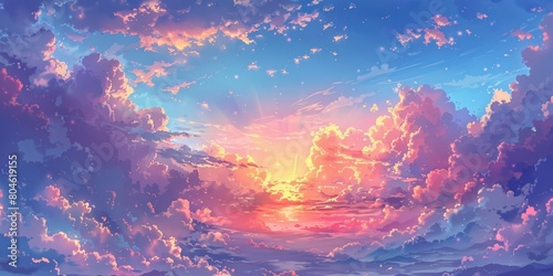 Vibrant Sunset Sky with Dancing Clouds Generative AI