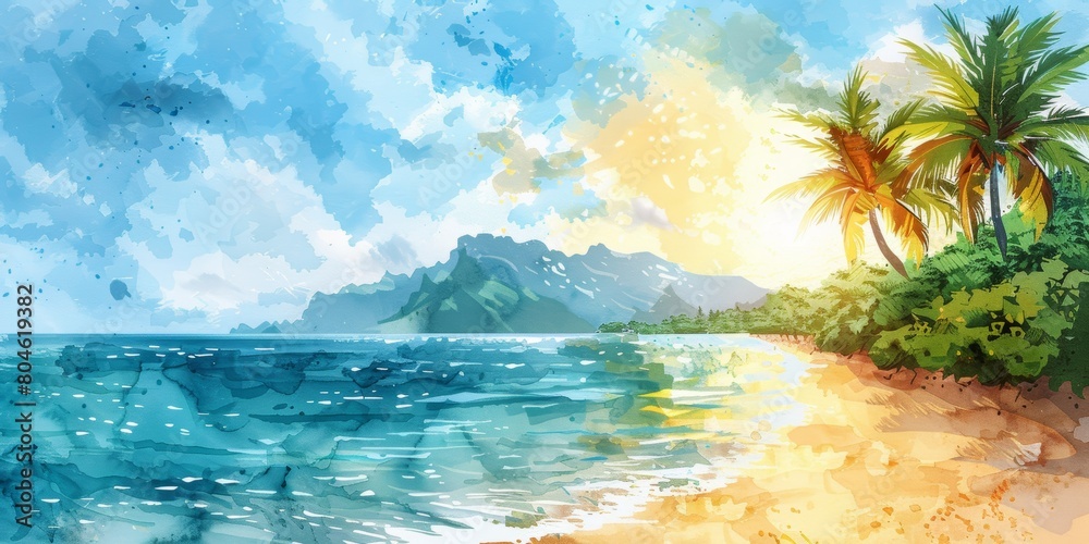 Summer Beach Illustrations for Banners and Cards Generative AI