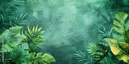 Vibrant Tropical Leafy Watercolor Background Generative AI