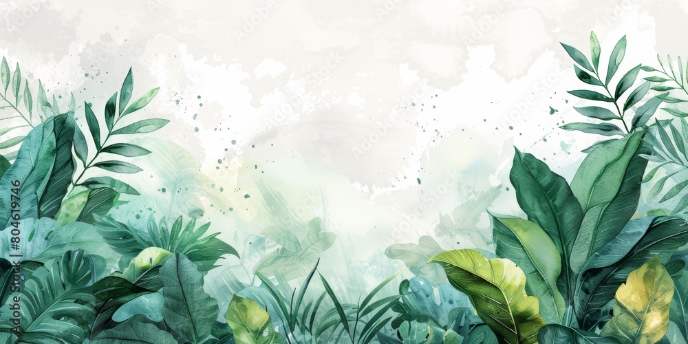 Watercolor Background with Plants and Leaves Generative AI