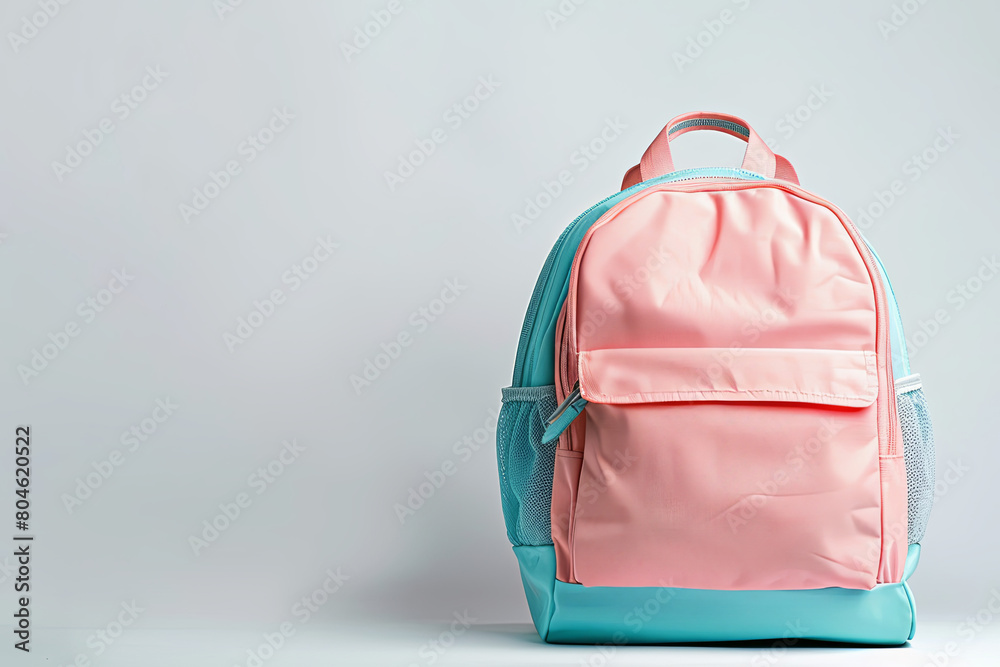 Concept of returning to school represented by a pastel-colored backpack isolated against a plain white background, evoking a sense of a fresh start Concept of returning to school represented by a pastel-colored backpack isolated against a plain white background, evoking a sense of a fresh start
