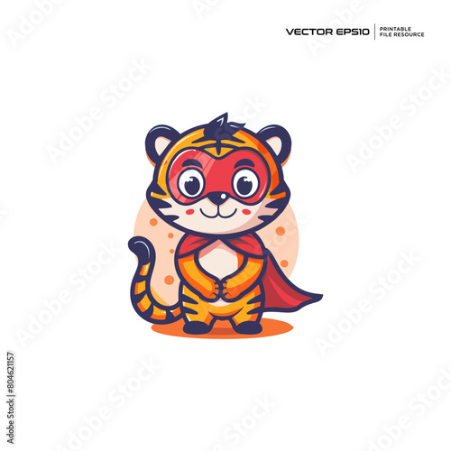 cute tiger wearing a super hero costume, character, mascot, logo, design, vector, eps 10
