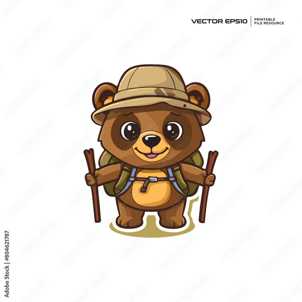 Fototapeta premium cute bear adventure, character, mascot, logo, design, vector, eps 10