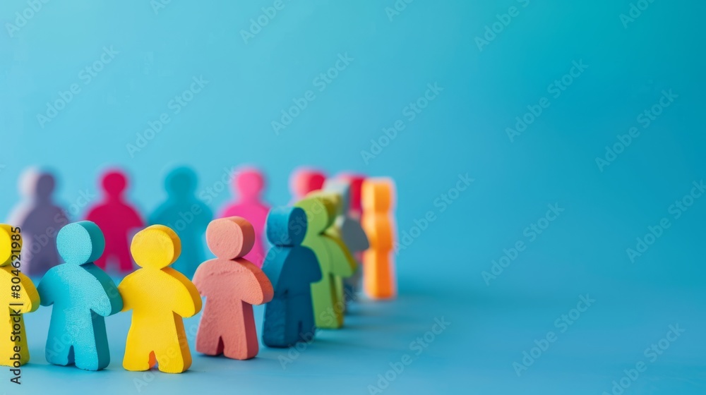 People community, togetherness concept on blue background with copy space for ad text People community, togetherness concept on blue background with copy space for ad text