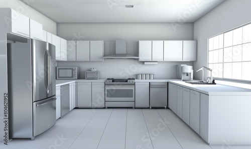 White kitchen without textures