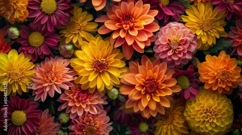 A variety of colorful chrysanthemum in full bloom