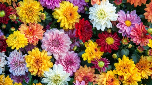 A variety of colorful chrysanthemums in full bloom © Suphakorn