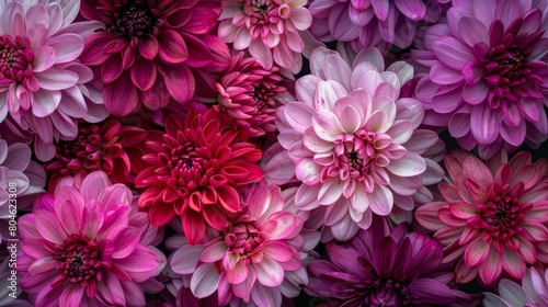 A beautiful chrysanthemums flowers in shades of pink, purple, and red