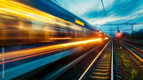 Blurry streaks of light as a high-speed train races through the night. Feel the thrill of velocity." © Plaifah