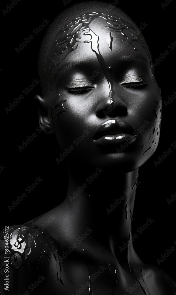 Black and white photo of a young black African woman, artistic professional portrait Black and white photo of a young black African woman, artistic professional portrait