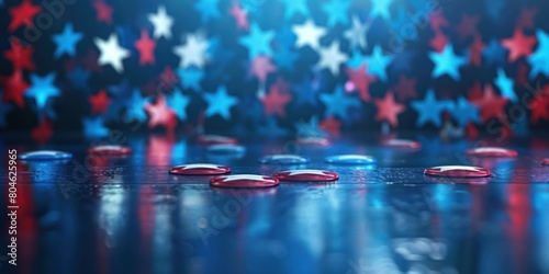 Vibrant Patriotism: Red, White, and Blue Buttons Dance on Table