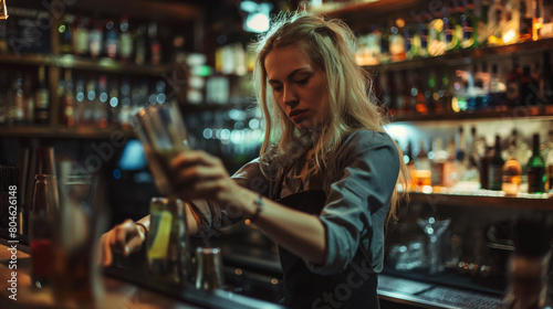 Mulher bartender no bar 