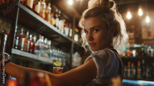 Mulher bartender no bar 