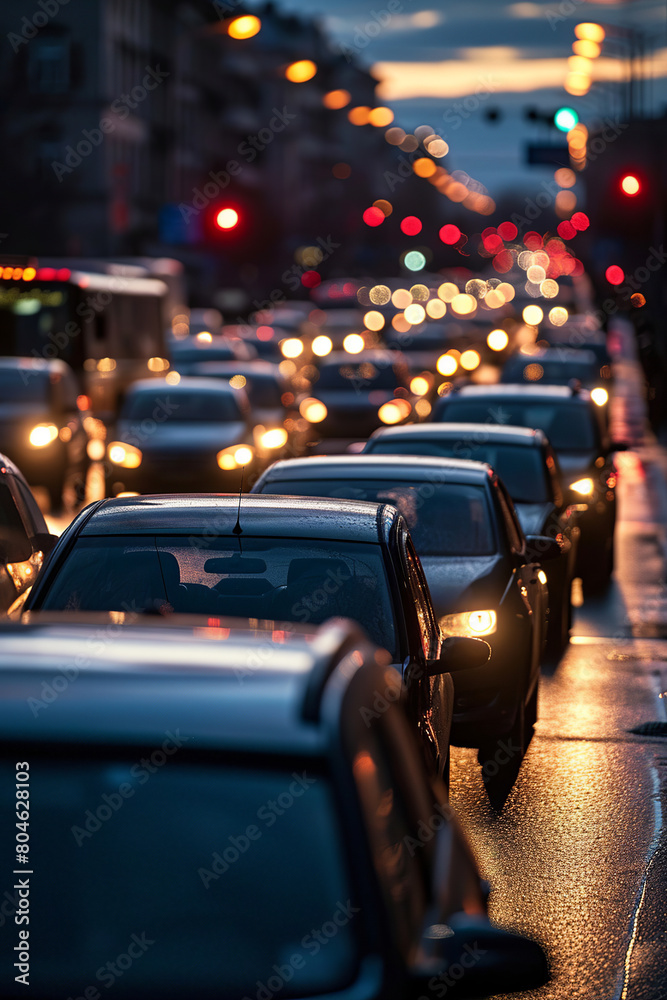 A traffic jam is shown at an intersection during rush hour A traffic jam is shown at an intersection during rush hour