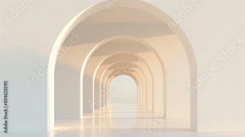 Contemporary design in a spacious white hallway with repeating arches  ideal for themes of modern architecture and design.