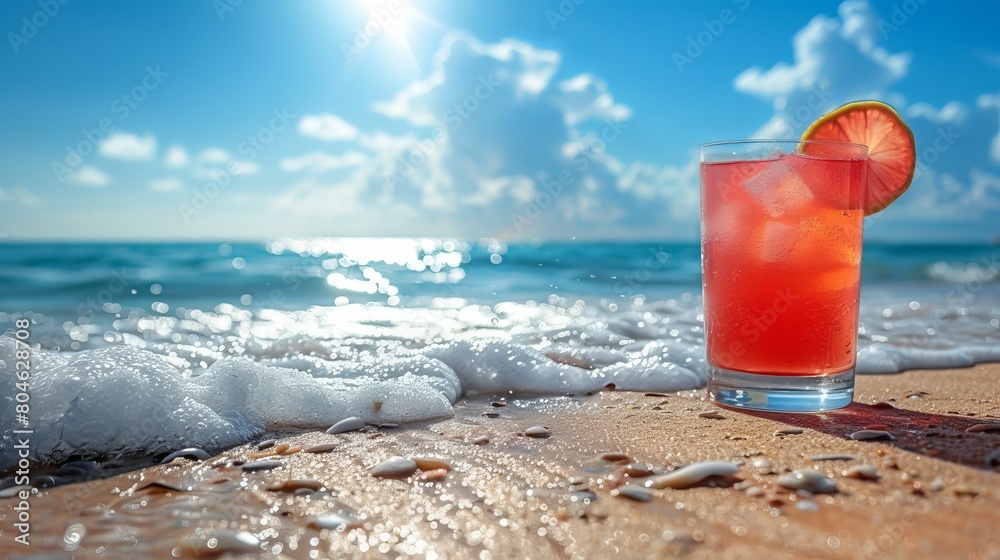 Row of fresh summer cocktails on a tropical beach Row of fresh summer cocktails on a tropical beach