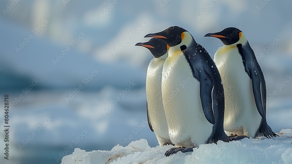 Group of Penguins on Iceberg in Antarctica, Chilly Surroundings, YouTube Thumbnail, Text Space on Left, Polar Wildlife