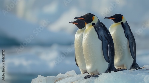 Group of Penguins on Iceberg in Antarctica  Chilly Surroundings  YouTube Thumbnail  Text Space on Left  Polar Wildlife