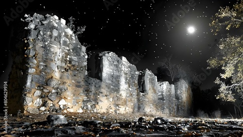 En una noche mágica, la naturaleza resplandece sobre las ruinas olvidadas del hombre. Concept Nature, Ruins, Night, Magic, Photography photo