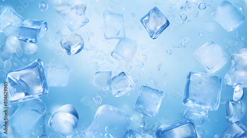 Ice cubes, light blue background