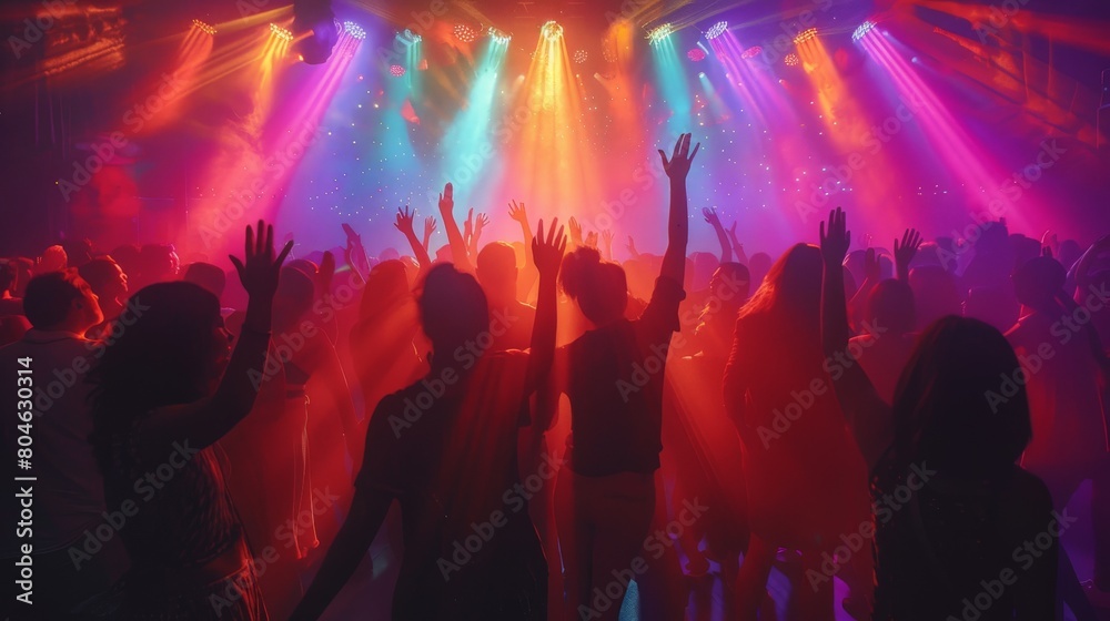 Many people dancing in a nightclub