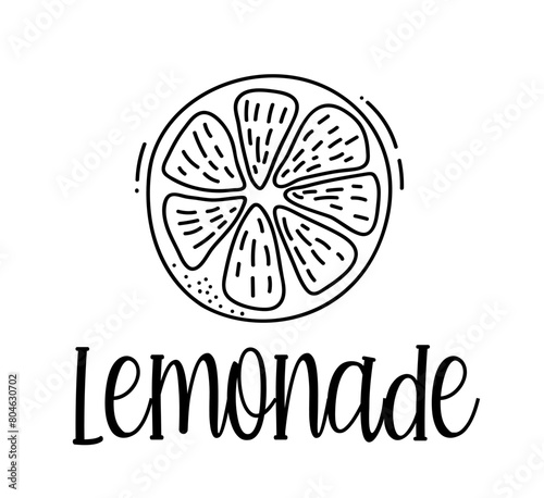 Lemonade. Word typography design. Black text - lemonade on white background. Summer fresh juice drink. Vector lemonade illustration. Hand lettering for poster, label, logo, sign.