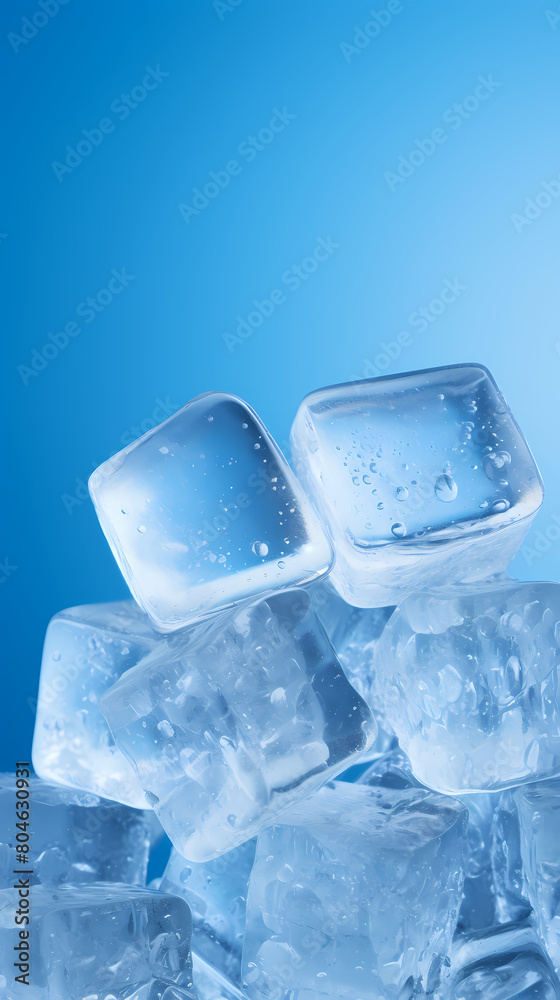 Ice cubes, light blue background Ice cubes, light blue background