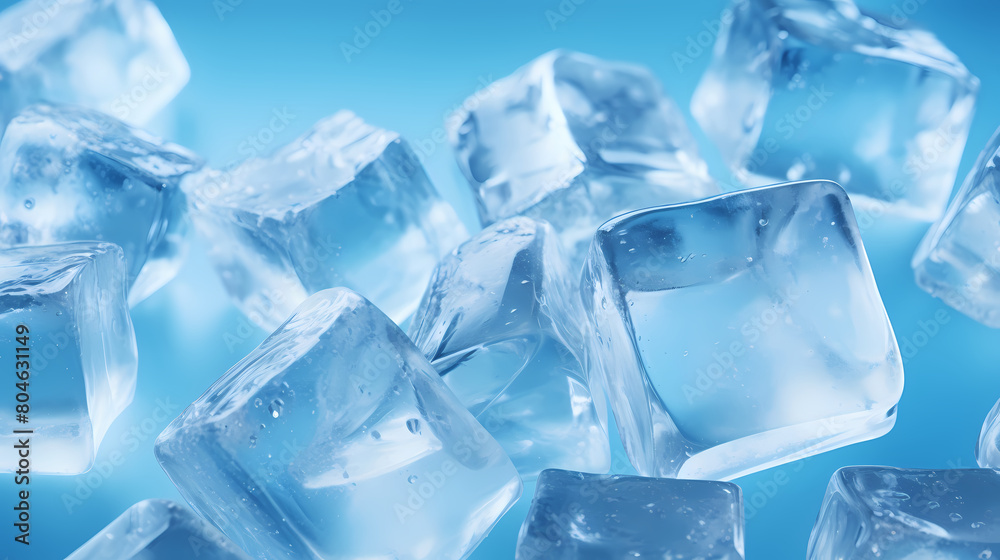 Ice cubes, light blue background Ice cubes, light blue background