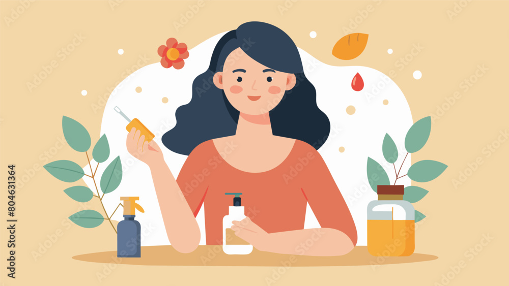 A woman applying a homemade face serum made with a potent blend of natural oils like rosehip and vitamin E.. A woman applying a homemade face serum made with a potent blend of natural oils like rosehip and vitamin E..