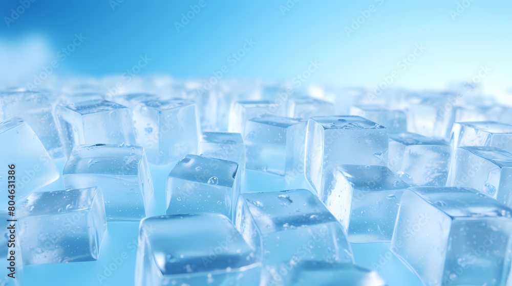 Fototapeta premium Ice cubes, light blue background