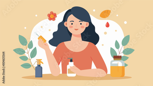 A woman applying a homemade face serum made with a potent blend of natural oils like rosehip and vitamin E..