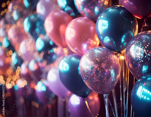 Decoração com vários balões perolados e coloridos.  Nitidez em primeiro plano. photo