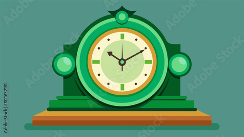 A vibrant jade green Art Deco clock sits atop a mantle a rare find that immediately adds a touch of vintage elegance to any room.. Vector illustration