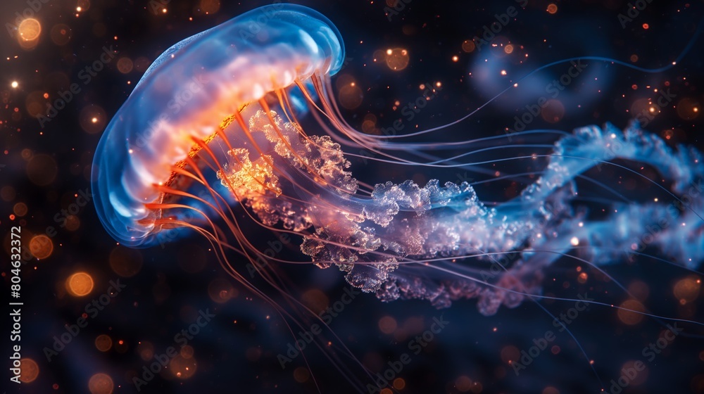 Luminous Jellyfish in Dark Ocean Luminous Jellyfish in Dark Ocean