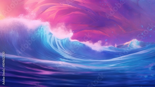 Background: Expansive sea in a deep blue hue. Waves