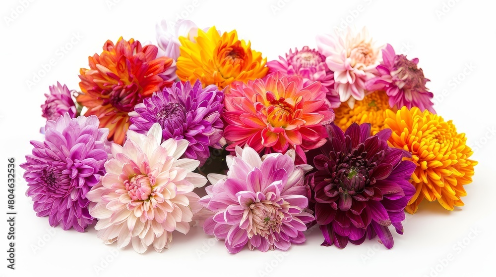 A beautiful bouquet of colorful chrysanthemum flowers isolated on white background A beautiful bouquet of colorful chrysanthemum flowers isolated on white background