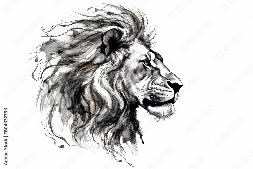 Stylish Lion Sketch in Black and White Generative AI