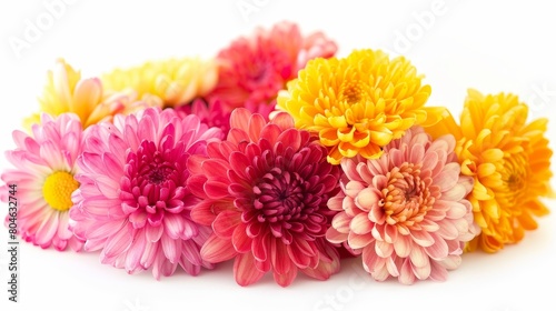 Yellow  red and pink chrysanthemum on a white background