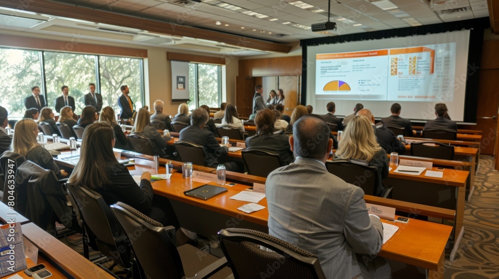 Professionals observing a training and development presentation in a conference room Professionals observing a training and development presentation in a conference room