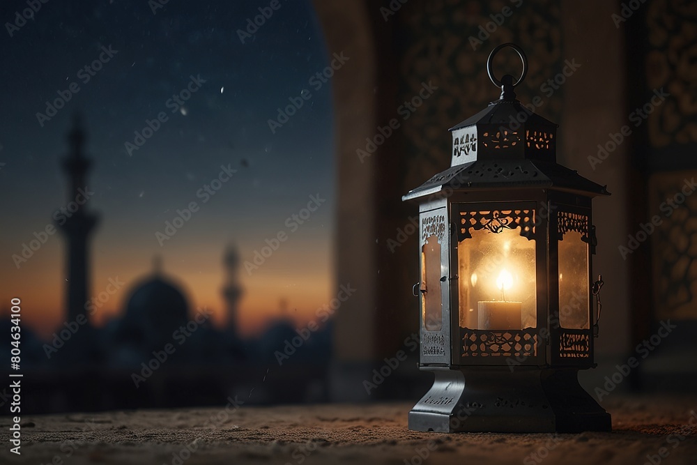 illustration of arabic lantern with blurry mosque background
illustration of arabic lantern with blurry mosque background