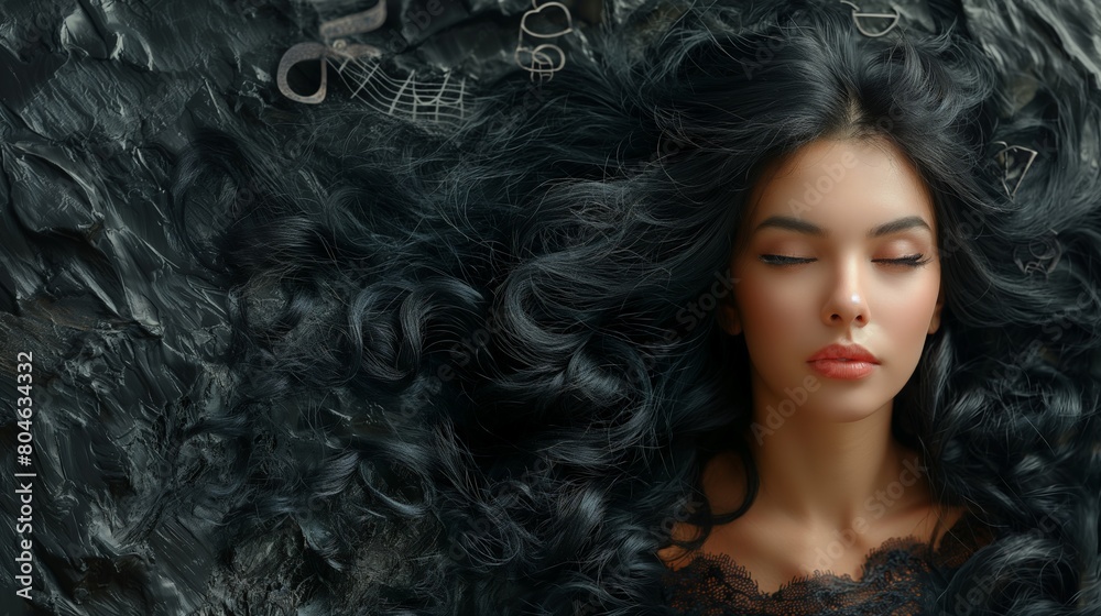 Elegant Woman with Flowing Black Hair Texture Elegant Woman with Flowing Black Hair Texture