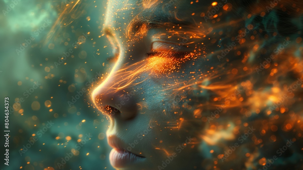 Cosmic Fire Enveloping Woman's Profile Cosmic Fire Enveloping Woman's Profile