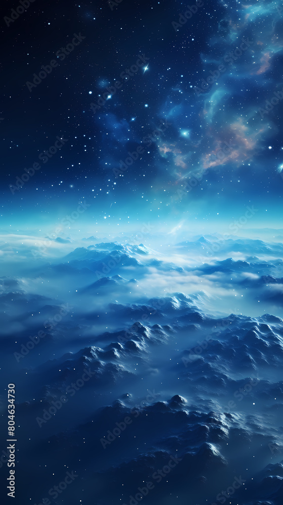 Fototapeta premium The night sky is filled with stars and clouds, creating an ethereal atmosphere