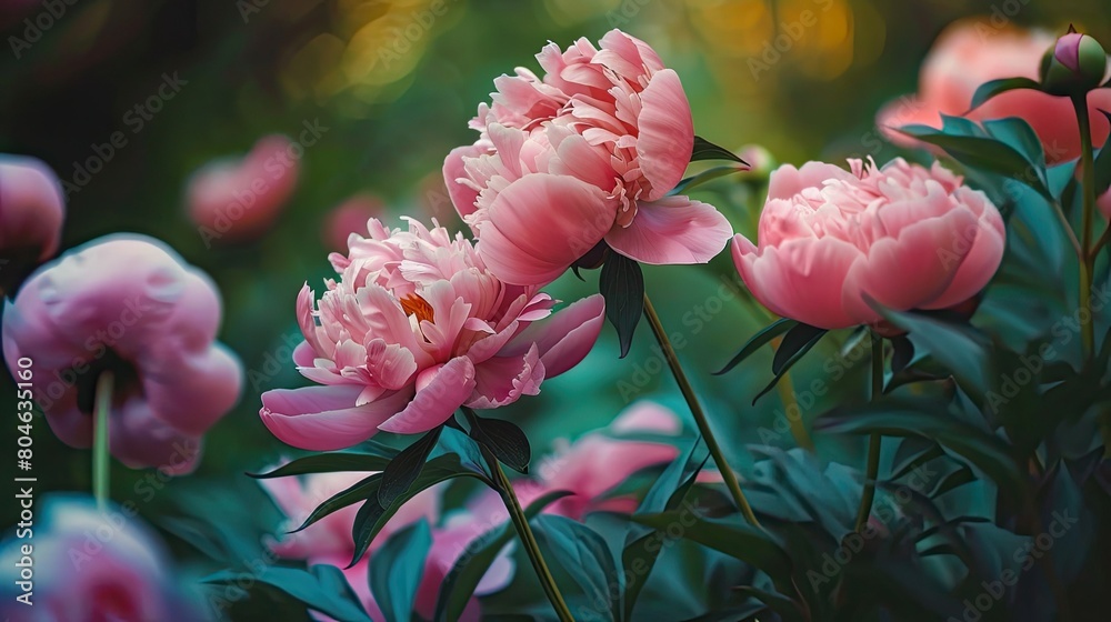 Fototapeta premium Pink peonies blooming in the garden