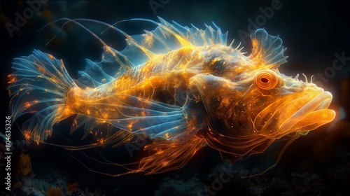 Glowing Lionfish in Dark Waters photo