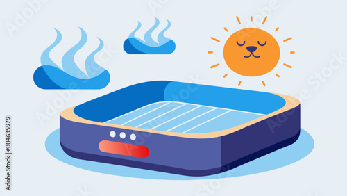 A sleek pet bed with adjustable heating and cooling features ensuring your pet remains comfortable no matter the weather outside.. Vector illustration