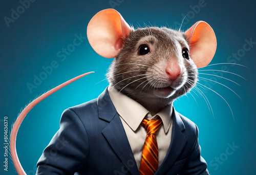 A rat dressed in a formal suit and tie. Rat Wearing Suit and Tie. photo
