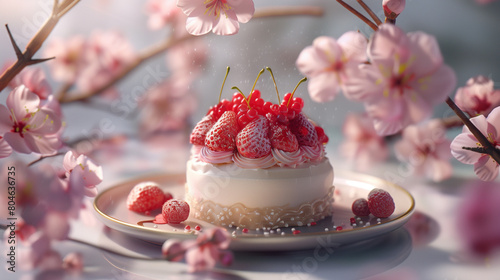 Japanese food pudding cake dessert fruit cherry berry